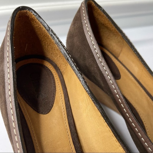 Chloe Brown suede leather 8 mm wedge slip on heel sandals size 37.5 - Picture 3 of 6